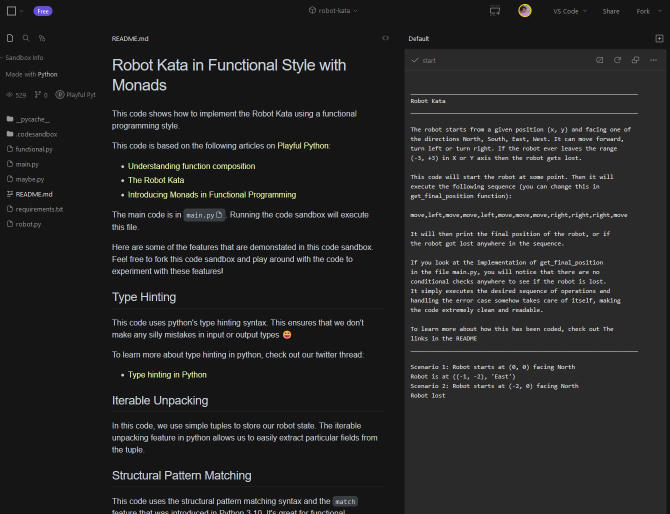 Python functional programming code sandbox