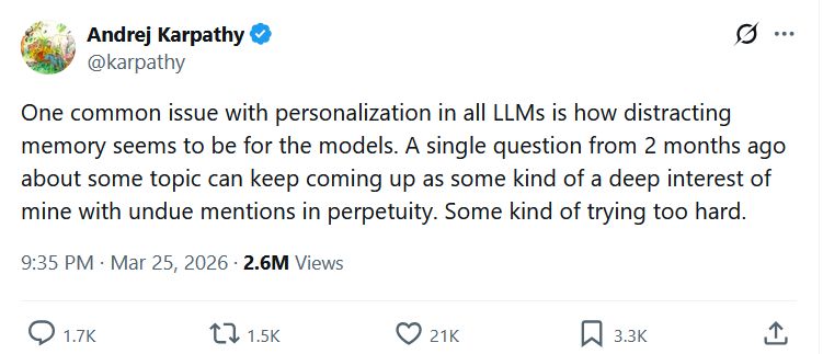 karpathy tweet on ai memory